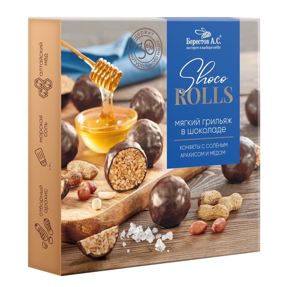  Берестов Shoco Rolls конфеты с арахисом, солью и медом, 135г   в Рубцовске
