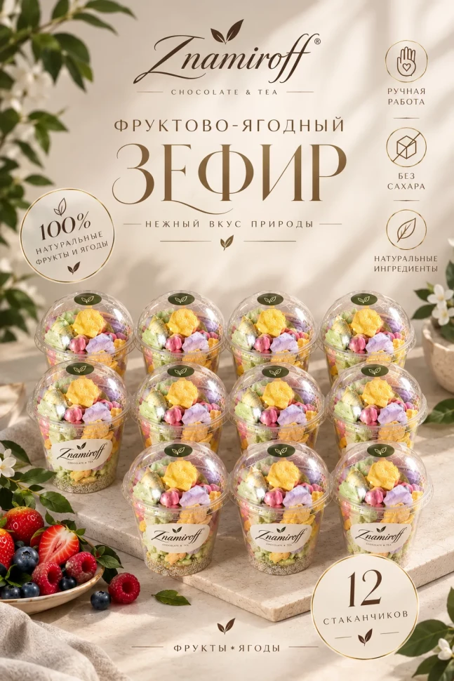  Зефир в стаканчиках без сахара(коробка 12шт по 100гр) в Рубцовске