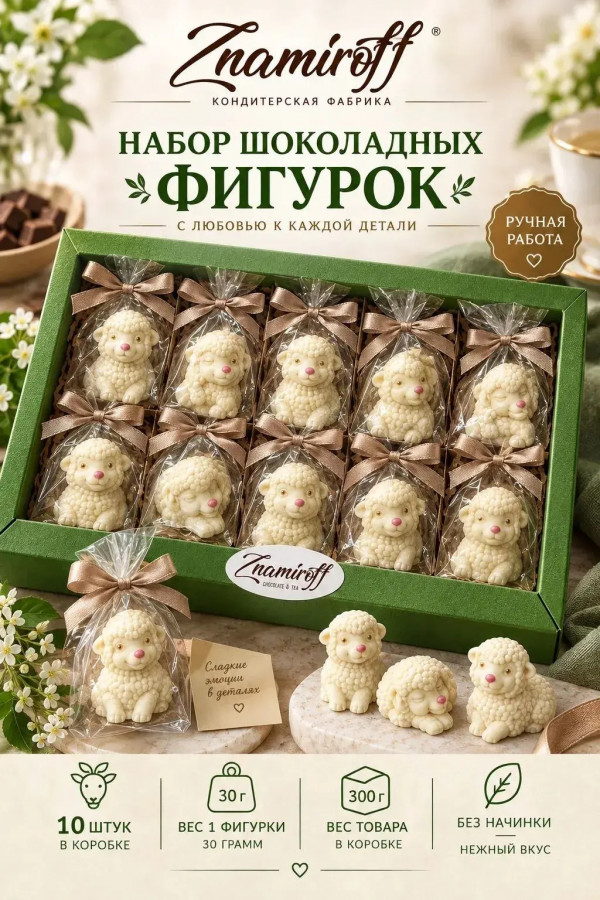 №1 Фигурный шоколад набор Овечки из белого шоколада(10шт по 30г) в Рубцовске