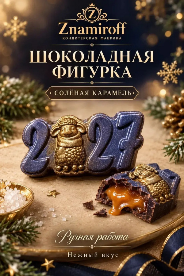 №1 Шоколад фигурный "Год 2027" молочный шоколад с начинкой солёная карамель(блок 5шт по 70г) в Рубцовске